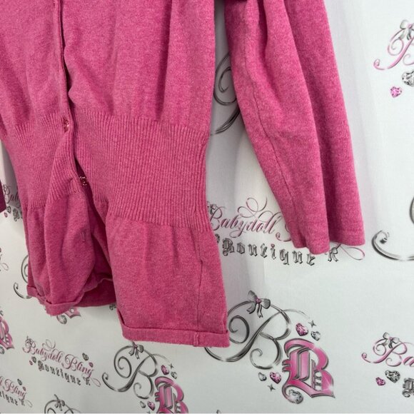 Kersh 81 nineteen cardigan pink button up Vibrant Pink Knit Top cinch waist - Picture 3 of 10